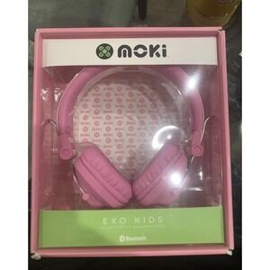 Moki Exo Kids Over Ear Headphones Pink Bluetooth 3.5mm Mic Volume‎ Limit